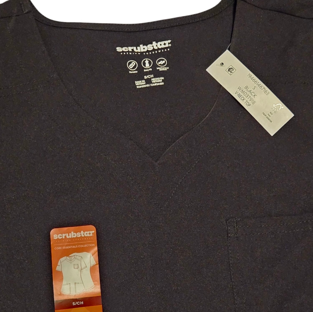 😁Scrubstar Black Performance Fitted Short Sleeve Scrub Top Size S - Picture 2 of 4